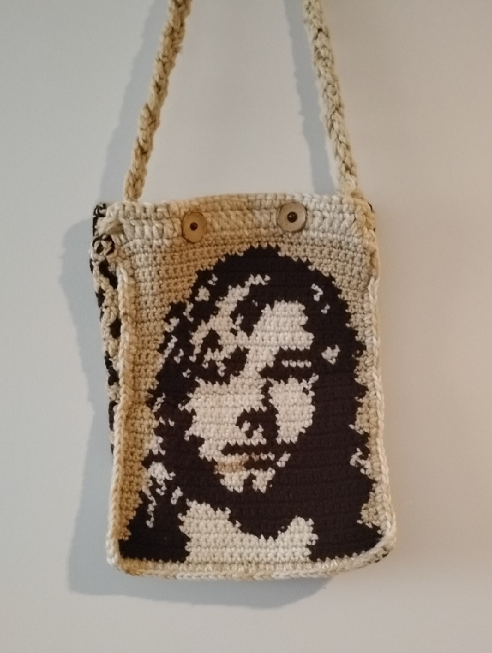 Handmade Cream and Gray Crochet Crossbody Bag